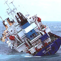 Photo of cargo ship sinking
